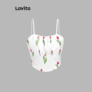 Lovito เสื้อแขนกุด แบบสม็อค พิมพ์ลายดอกไม้ สไตล์ลำลอง สำหรับผู้หญิง L58AD138 (สีขาว)