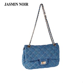 Jasmin NOIR กระเป๋าสะพายไหล่ ผ้ายีน ลายสก๊อต ขนาดเล็ก แต่งสายโซ่คล้อง สําหรับสตรี