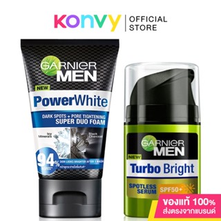 Garnier Men Turbo Bright Set [Powerwhite Super Duo Foam 100ml + Turbobright Spotless Serum SPF50+ 40ml] เซทผลิตภัณฑ์ดูแลผิวหน้า.