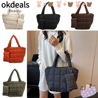 Okdeals กระเป๋าสะพายไหล่ ผ้าฝ้าย มีซิป จุของได้เยอะ สีพื้น สําหรับผู้หญิง