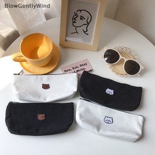 Blowgentlywind กระเป๋าดินสอ ผ้าแคนวาส ปักลายน่ารัก สไตล์เกาหลี BGW