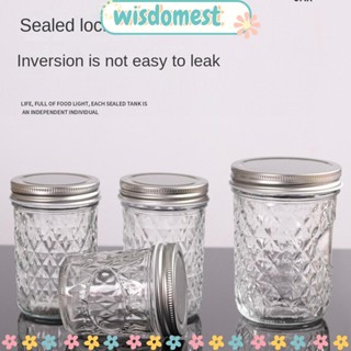 Wisdomest ขวดโหลแก้วใส ลายเพชร ขนาด 120 มล. 250 มล. 280 มล. 350 มล. 450 มล. 650 มล. สําหรับใส่แยม ผลไม้แห้ง