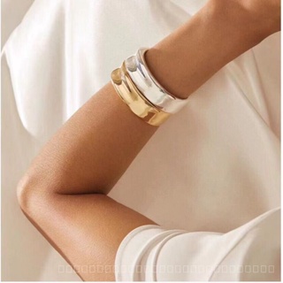 0906QDFDX European and American Ins Wide Gold and Silver Bracelet Womens Fashion Trendy Unique Simple Metal Cold Style Bracelet Jewelry YOER