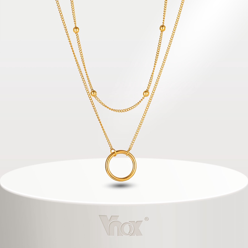Vnox สร้อยคอโซ่ สเตนเลส ทอง 18K สองชั้น สําหรับผู้หญิง เด็กผู้หญิง