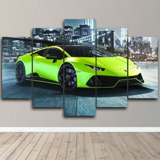 โปสเตอร์ภาพวาดผ้าใบ รูปรถยนต์ Huracan Green Super Car 5 แผง สําหรับตกแต่งผนังบ้าน ห้องนั่งเล่น