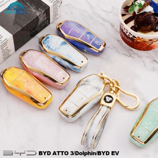 Openmall เคสกุญแจรีโมตรถยนต์ TPU แบบนิ่ม 4 ปุ่ม ทนทาน สําหรับ BYD Qin Plusdmi Atto 3 Han EV Dolphin J8N3