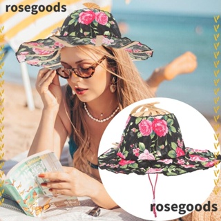 Rosegoods1 หมวกปีกกว้าง พับได้ แบบพกพา กันแดด เหมาะกับเดินชายหาด สําหรับผู้หญิง