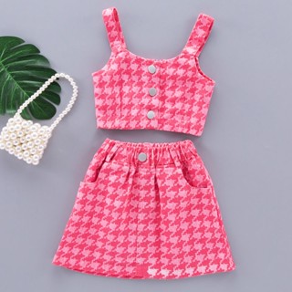 Shopkeepers selection# girls two-piece vest skirt baby 2022 Summer Bird lattice childrens fried street Western style baby skirt set 9.5N