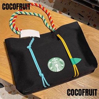 Cocofruit กระเป๋าถือ กระเป๋าสะพายไหล่ ผ้าแคนวาส พิมพ์ลาย สีดํา จุของได้เยอะ แฟชั่นสําหรับสตรี