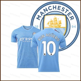 เสื้อกีฬาแขนสั้น ลายทีมฟุตบอล Manchester City Premier League Jersey Aguero No.10 ทรงหลวม สําหรับผู้ชาย และผู้หญิง XS-6X NS2