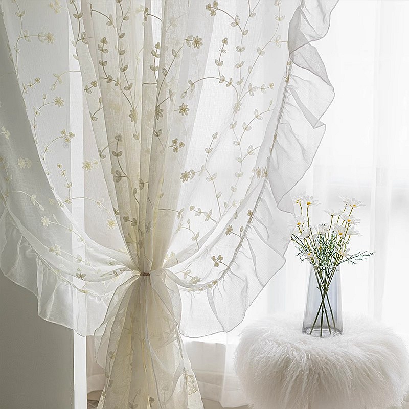ผ้าม่านลูกไม้ กึ่งโปร่งแสง สีขาว สไตล์ฝรั่งเศส โรแมนติก สําหรับตกแต่งห้องนั่งเล่น ห้องนอน วิคตอเรีย