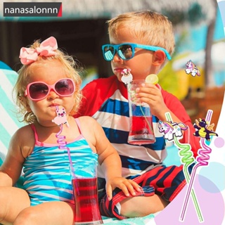 Nanasn| หลอดดูดน้ําพลาสติก ใช้ซ้ําได้ สุ่มสี สําหรับเด็ก งานเลี้ยงวันเกิด D2I4 5 ชิ้น