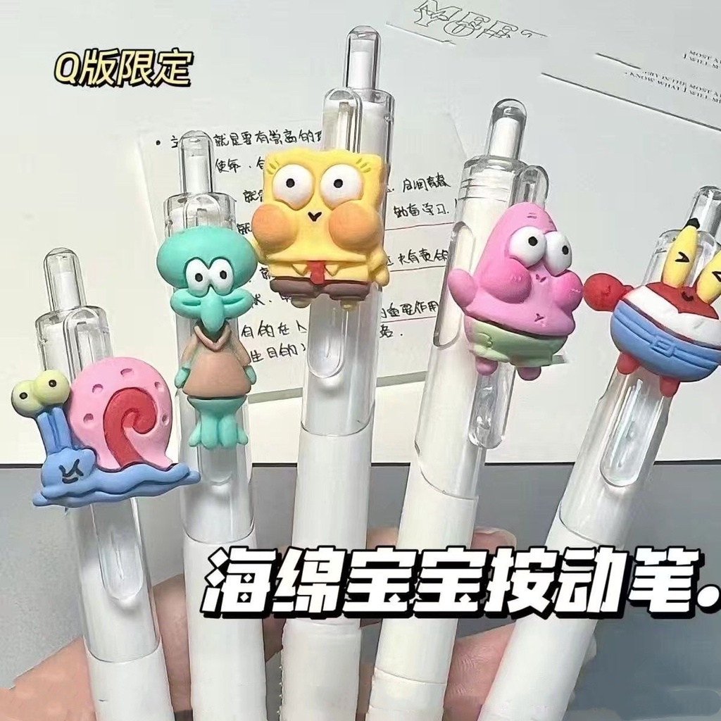 5 ชิ้น/เซ็ตน่ารัก SpongeBob SquarePants Patrick Krabs กดปากกาเจล Ins 0.5 มม.ด่วนแห้งปากกาสีดําการ์ตูนเครื่องเขียน