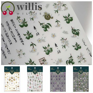 Willis สติกเกอร์ติดเล็บ ลายตัวอักษรจีน ผีเสื้อ DIY สําหรับตกแต่งเล็บ