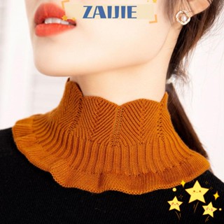 Zaijie24 ผ้าพันคอ ผ้าวูลถัก ยืดหยุ่น สีพื้น แฟชั่นฤดูหนาว สําหรับเด็กผู้หญิง