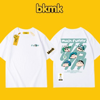 Bkmk เสื้อยืดแขนสั้นลําลอง ผ้าฝ้าย ทรงหลวม ลายการ์ตูนหน้ายิ้ม สไตล์ญี่ปุ่น สําหรับผู้ชาย และคู่รัก