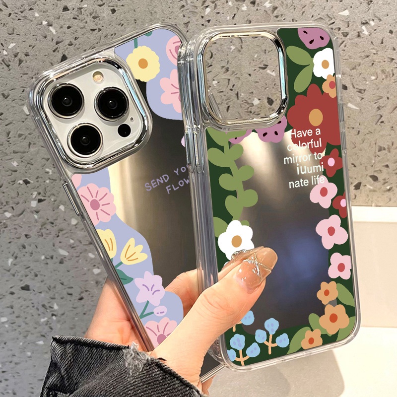 มีสินค้า ดอกทานตะวัน เคสป้องกันโทรศัพท์มือถือ TPU ป้องกันการล่มสลายพร้อมกระจกแต่งหน้า For iPhone 11 14 15 12 13 Pro Max