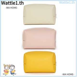 Wttle กระเป๋าเครื่องสําอาง หนัง PU กันน้ํา สองด้าน สีพื้น เรียบง่าย