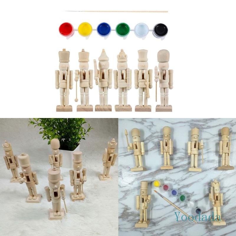 Yoo ฟิกเกอร์ไม้ รูปทหาร คริสต์มาส 12 ซม. พร้อมแปรงทาสี DIY 6 ชิ้น
