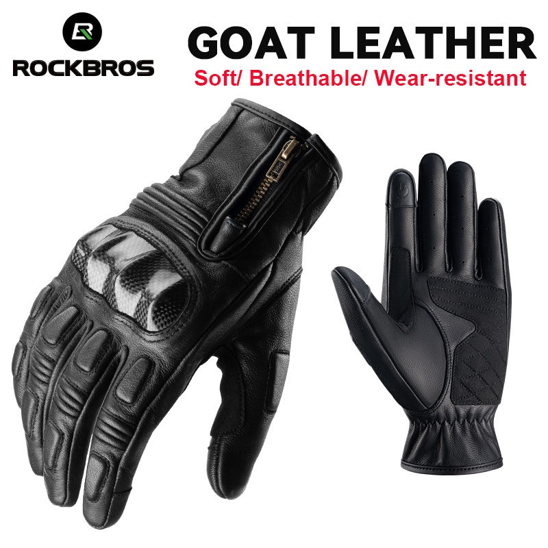 ROCKBROS ถุงมือหนัง แบบเต็มนิ้ว คาร์บอนไฟเบอร์ กันกระแทก สําหรับผู้ชาย ขี่รถจักรยานยนต์