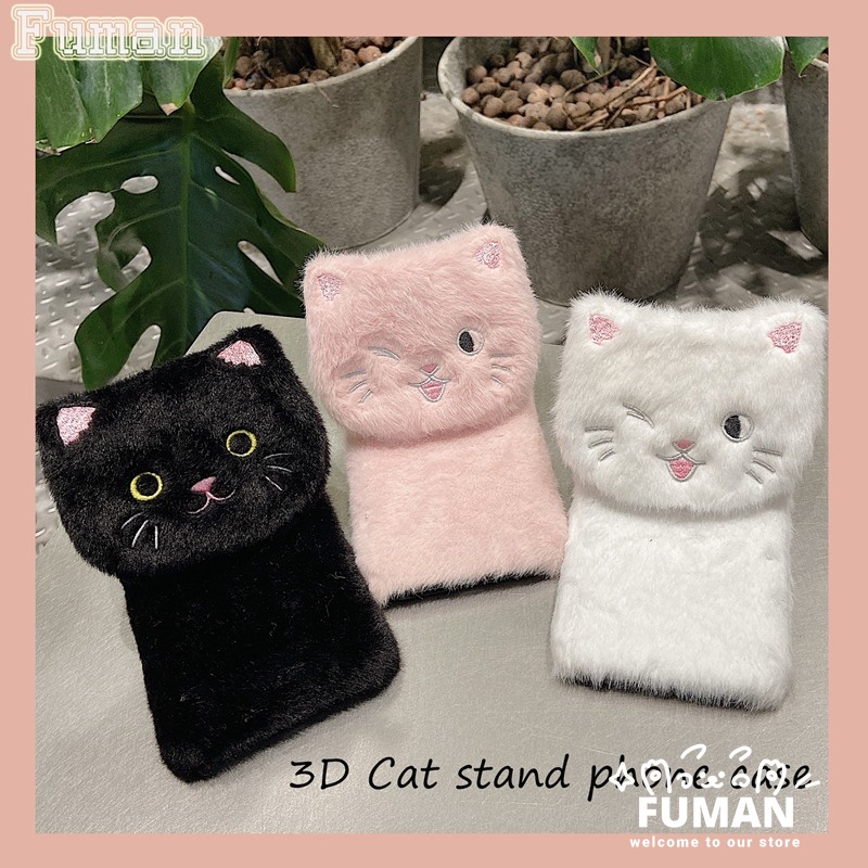 เข้ากันได้กับ Vivo IQOO 13 Y19S 4G Y300 Pro 5G V40 Pro เคสโทรศัพท์ฤดูหนาว Warm Plush 3D แมวน่ารักพร้อมผู้ถือซิลิโคนอ่อนนุ่มปกหลัง