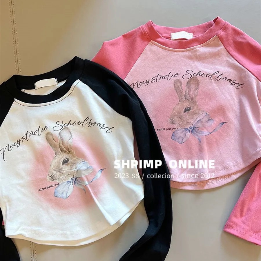 [ML] พร้อมส่ง เสื้อยืดแฟชั่น ลายการ์ตูนกระต่าย เข้ากับทุกการแต่งกาย สไตล์เกาหลี สําหรับเด็กผู้หญิง 80-140 ซม.