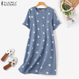 Zanzea ชุดเดรสทรงเอ คอกลม แขนสั้น ลายจุด ทรงหลวม สไตล์เกาหลี…