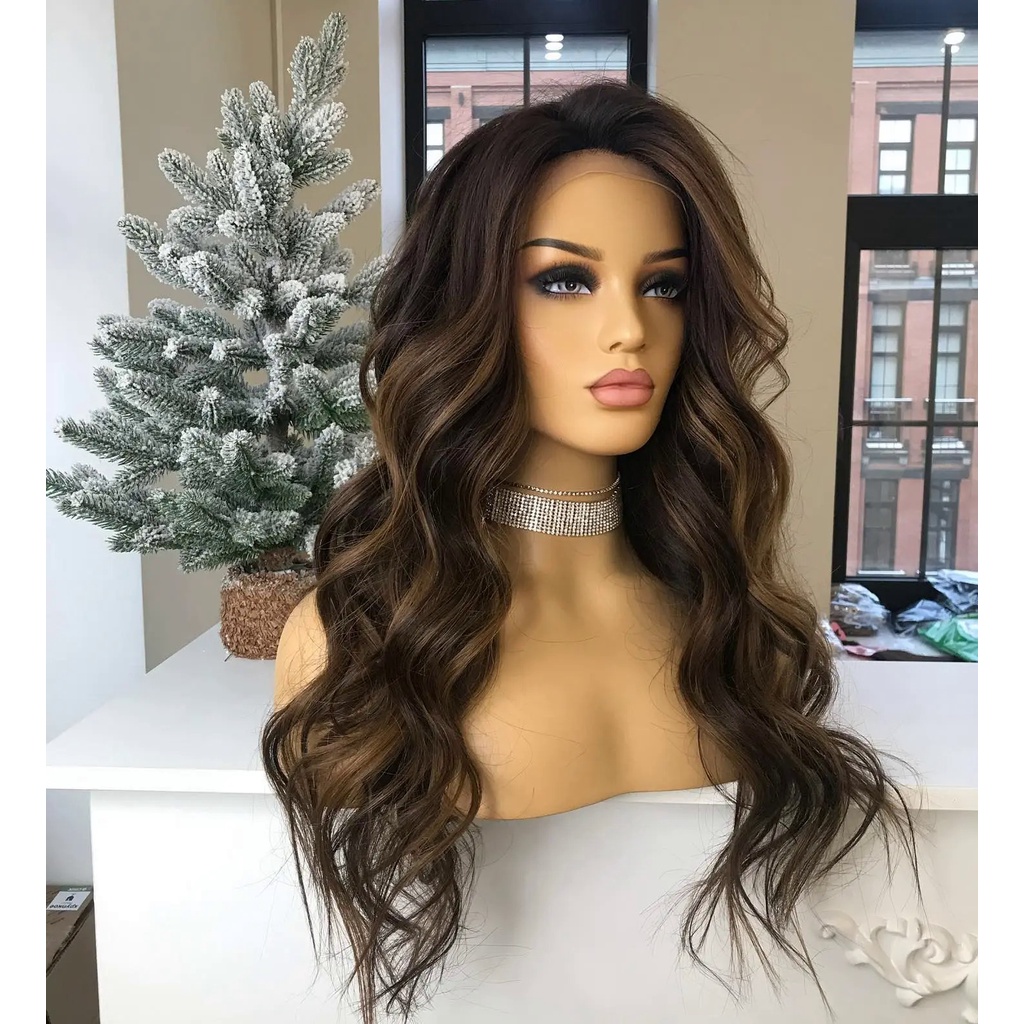 Dark Blonde Highlight Human Hair Wigs Brazilian Natural Wavy Brown Women Hair Wig