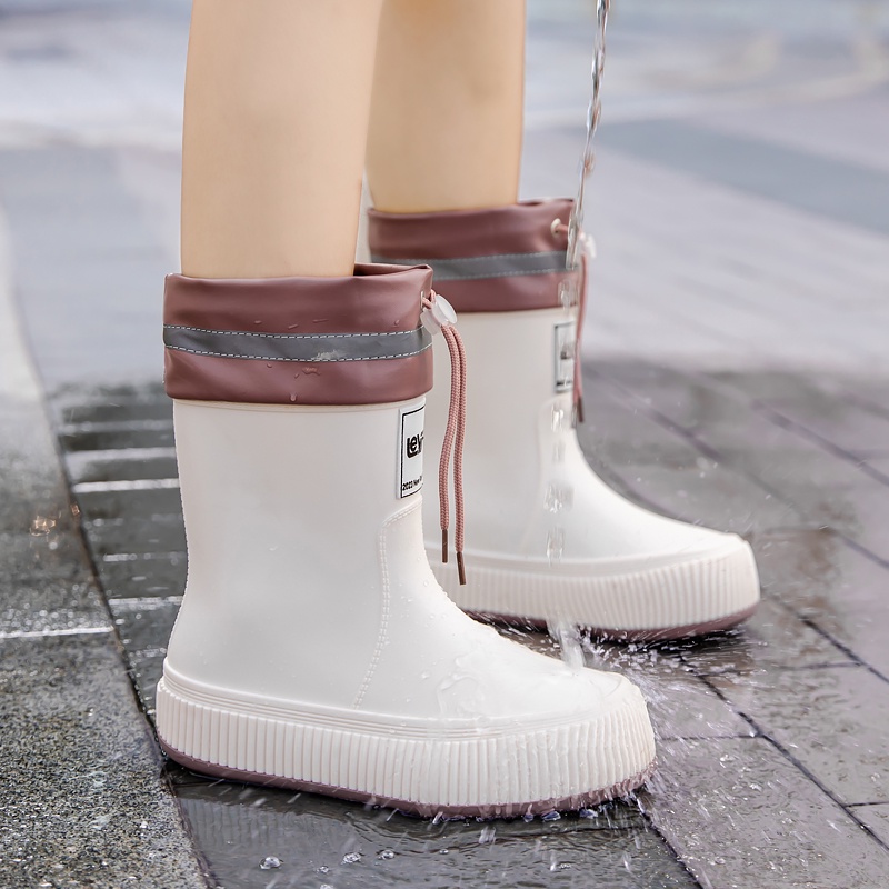 [Guilingo] รองเท้ากันฝนญี่ปุ่น Mid-Tube หญิงผู้ใหญ่กลางแจ้ง Beam ปากรองเท้ากันฝนกันน้ําห้องครัวทํางาน Anti-Slip Soft So
