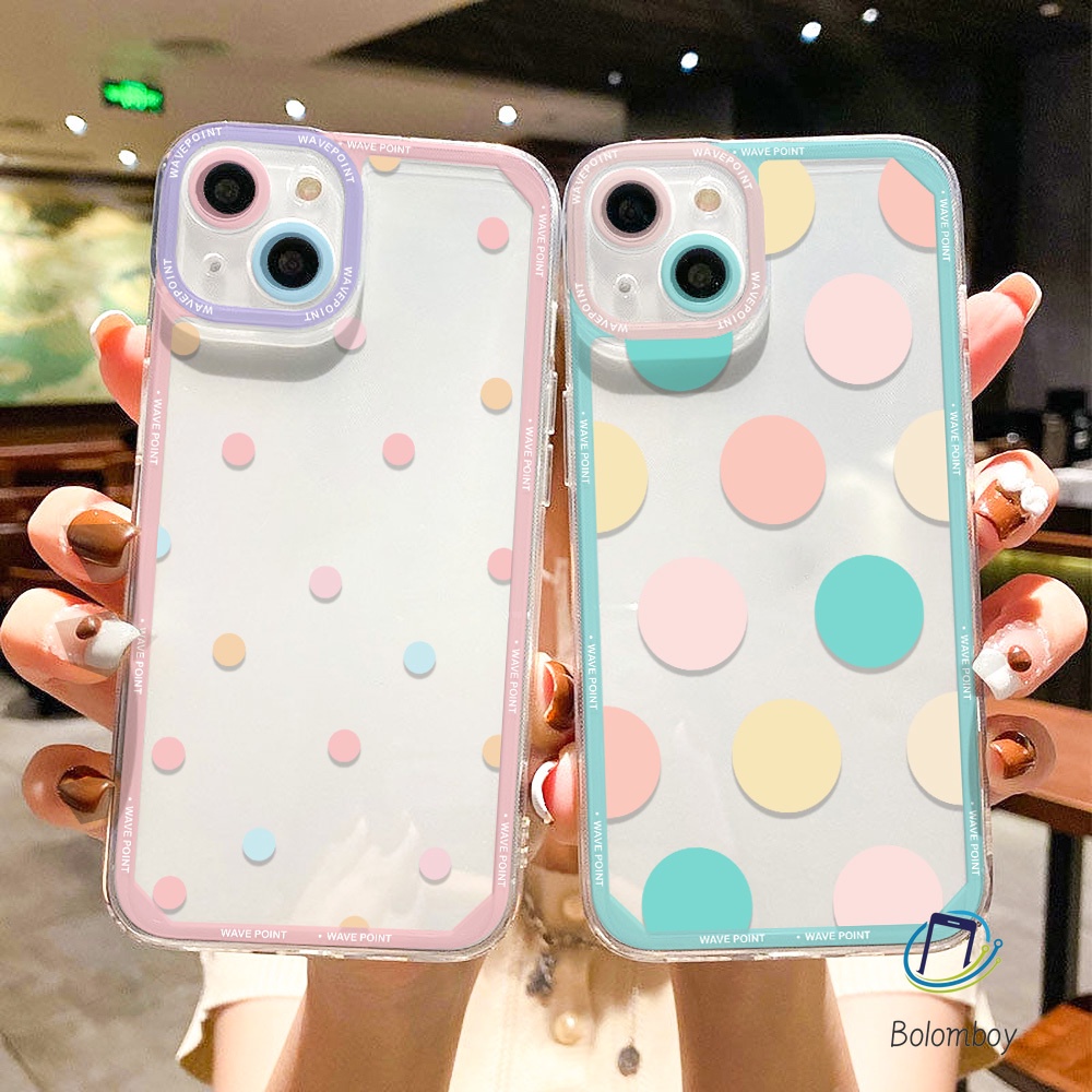 โปร่งใส คู่เคสมือถือ For iphone 15 11 12 13 14 pro max XR 7 8 plus X XS MAX ชัดเจน อ่อนนุ่ม เคสโทรศัพท์ จุดหลากสี