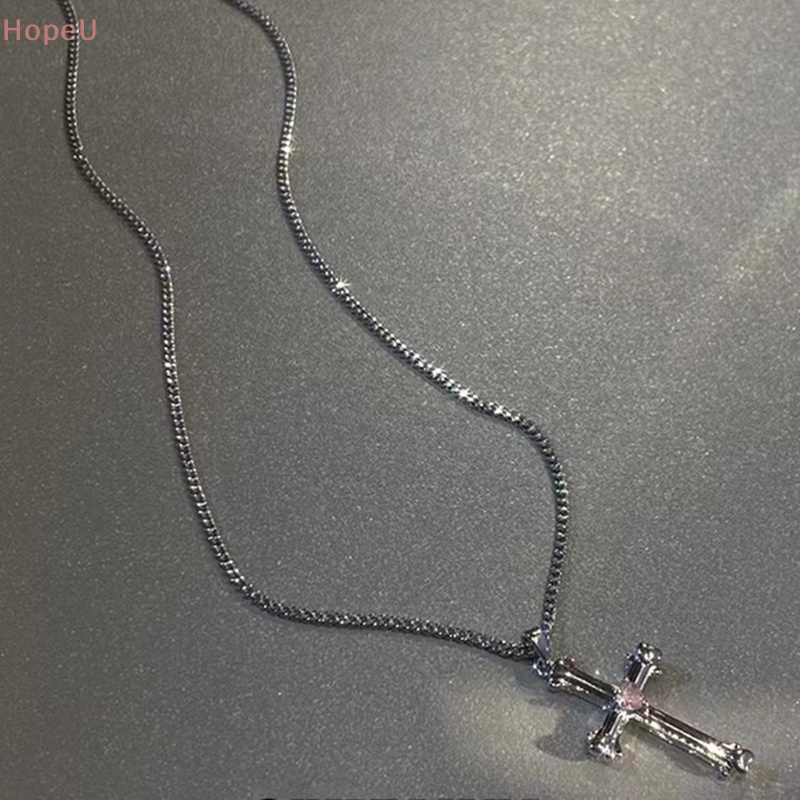 [HopeU] สร้อยคอโซ่ จี้ไม้กางเขน ประดับเพทาย รูปหัวใจ เรียบง่าย สไตล์พังก์ ฮิปฮอป เครื่องประดับแฟชั่น สําหรับผู้หญิง และผู้ชาย