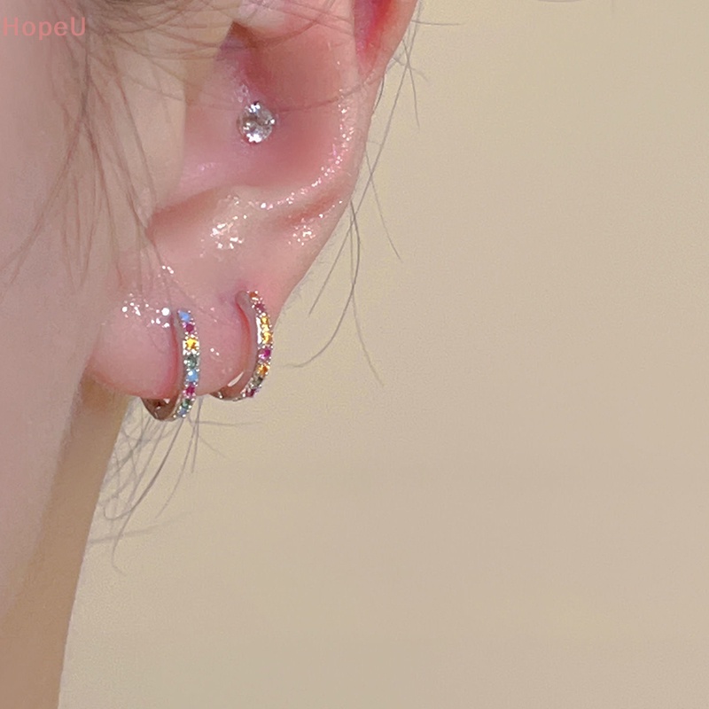 [HopeU] ต่างหูห่วง ประดับพลอยเทียม หลากสีสัน สไตล์เกาหลี วินเทจ 1 คู่
