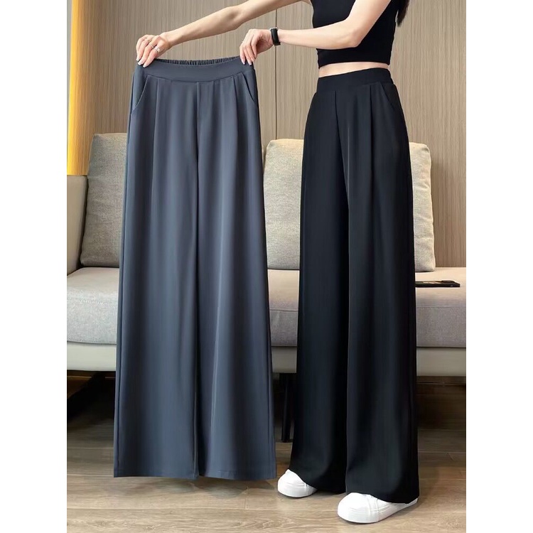 พลัสขนาดผู้หญิงบางเอวสูงหลวมสบายๆกางเกงสูทขากว้าง