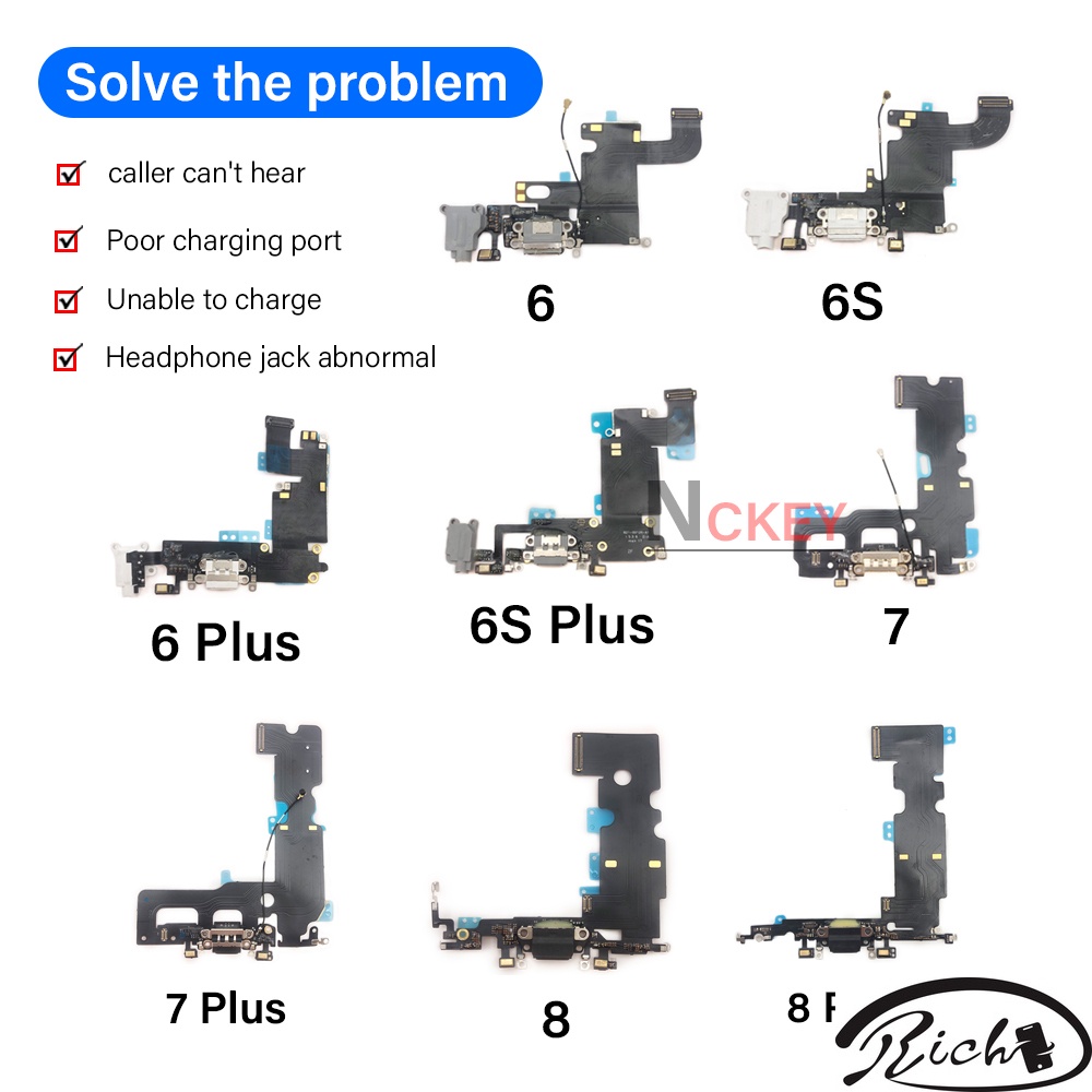 แท่นชาร์จพอร์ต ของแท้ 1 ชิ้น สําหรับ iPhone 6 6S 7 8 Plus ขั้วต่อการชาร์จ USB สายอ่อน ด้านล่างเสียง 