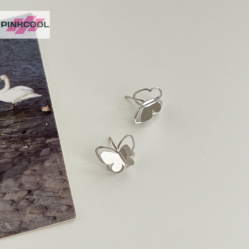 Pinkcool ขายดี ต่างหู รูปผีเสื้อ ขนาดเล็ก สไตล์ญี่ปุ่น และเกาหลีใต้ สวยหรู เรียบง่าย สําหรับนักเรียน