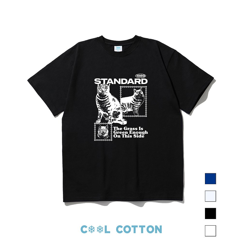 เสื้อยืดสีดําผ้าฝ้ายพิมพ์ลายฤดูร้อน 1989