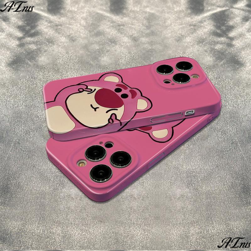 เคสโทรศัพท์แบบนุ่มกันกระแทกลายหมีสตรอเบอร์รี่น่ารักสําหรับ iphone12plus 13 14pro 7/8plus 11/12/15/16PROMax