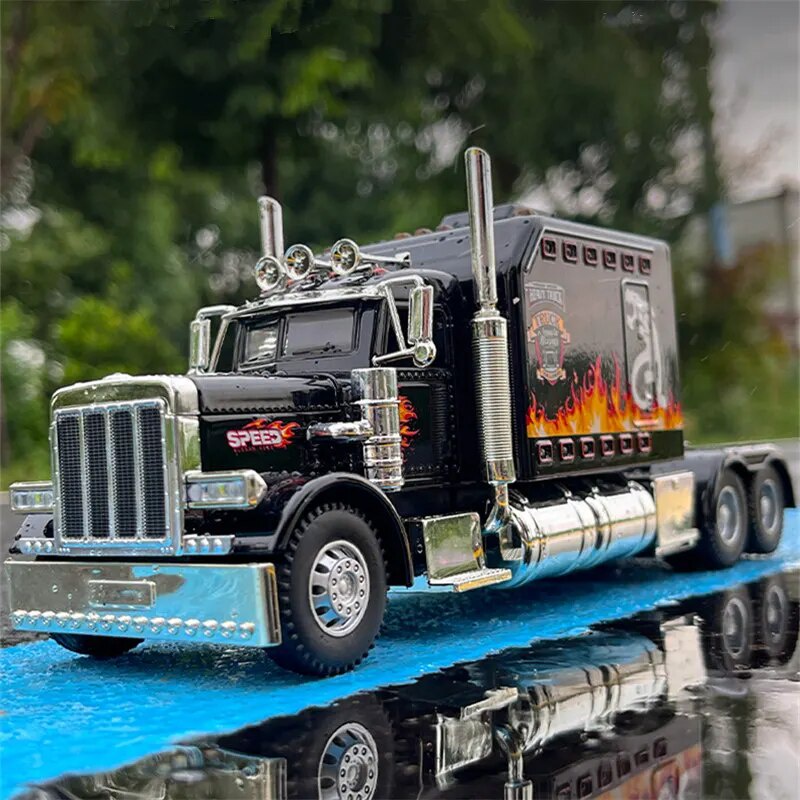 1/24 Alloy Truck Trailer Head Car Model Diecast Metal Toy Container Truck Engineering Transport Vehi