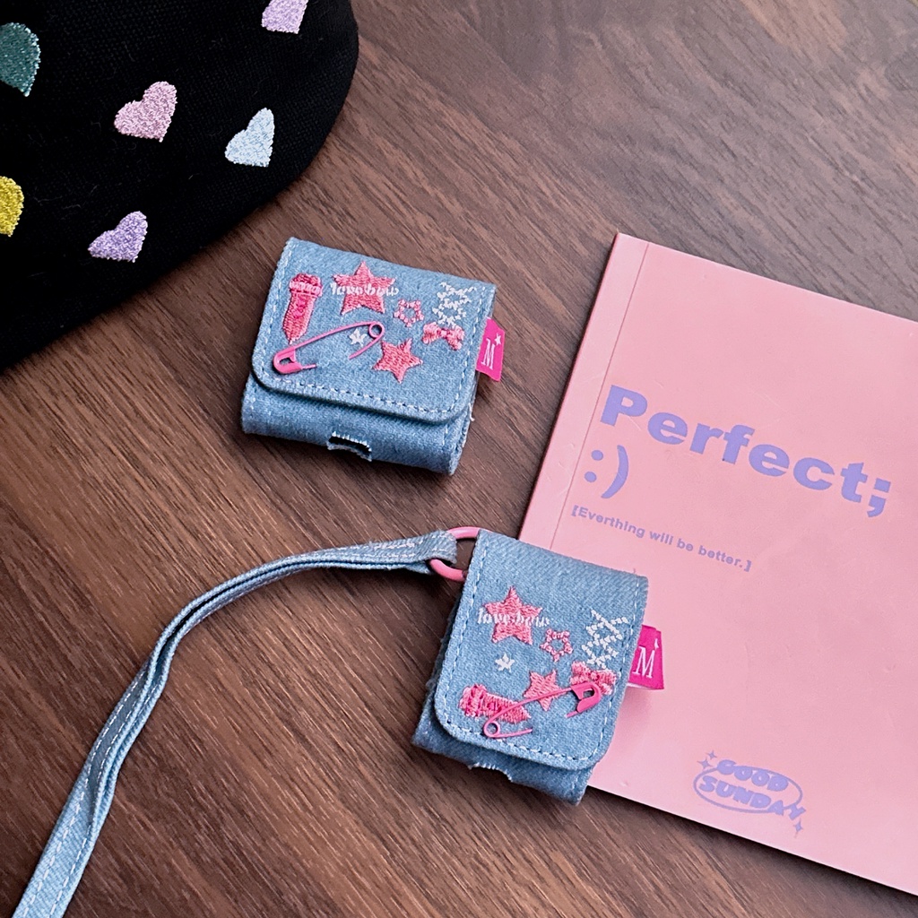 Star Pin Denim เย็บปักถักร้อยหูฟังสําหรับ AirPods 1 2 3 4 Pro 1 2 หูฟัง Rotective เชือกสร้อยข้อมือกรณี