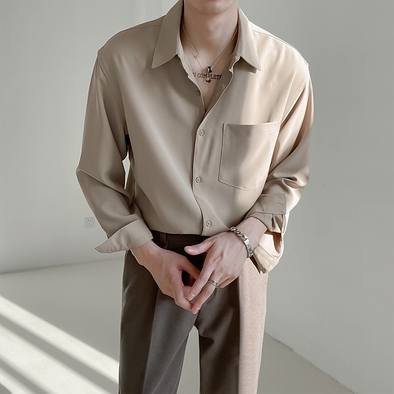 เสื้อเชิ้ตแขนยาวลําลอง สีพื้น เข้ากับทุกการแต่งกาย แฟชั่นฤดูใบไม้ผลิ และฤดูใบไม้ร่วง สําหรับผู้ชาย