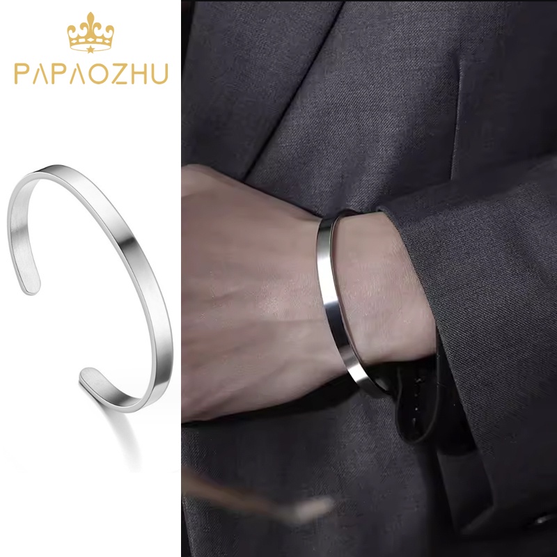 Papaozhu มินิมอล สเตนเลส กําไลข้อมือ แบบเปิด สร้อยข้อมือ สําหรับผู้หญิง ผู้ชาย แฟชั่น เรียบง่าย เครื่องประดับ ของขวัญ