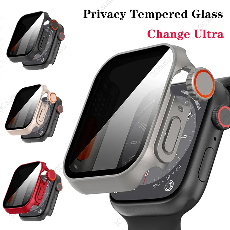 กระจกนิรภัยกันรอยหน้าจอ เพื่อความเป็นส่วนตัว เปลี่ยนเป็นเคสอัลตร้า สําหรับ Apple Watch series 9 8 7 6 5 4 3 iwatch 45 มม. 44 41 มม. 42 40 มม.