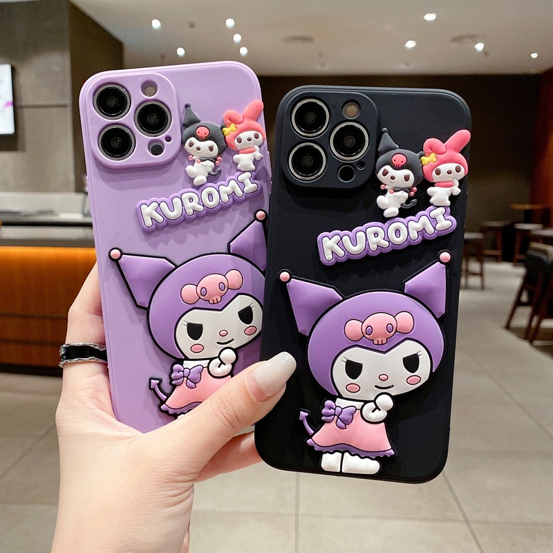 เข้ากันได้สำหรับ VIVO V60 V50 V40 Y39 Y29 Y04 Y21D Y19S Y100 Y200 Y28 Y03 Y18 Y17S Y27S Y36 V30 V29 V27 V25 Y16 Y02S Y35 Y22 Y01 Y15S T1X Y21 Y20 Y30 Y50 Y51 Y31 V23 V21 สเตอริโอ Kuromi Melody กรณีโทรศัพท์ซิลิโคนสีม่วงสร้างสรรค์