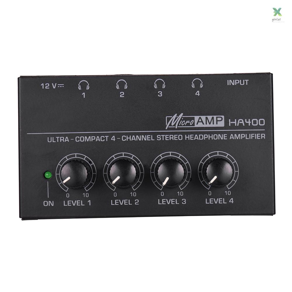 Ha400 เครื่องขยายเสียงสเตอริโอหูฟัง 4 ช่องทาง ขนาดเล็ก กะทัดรัด พร้อมอะแดปเตอร์พาวเวอร์