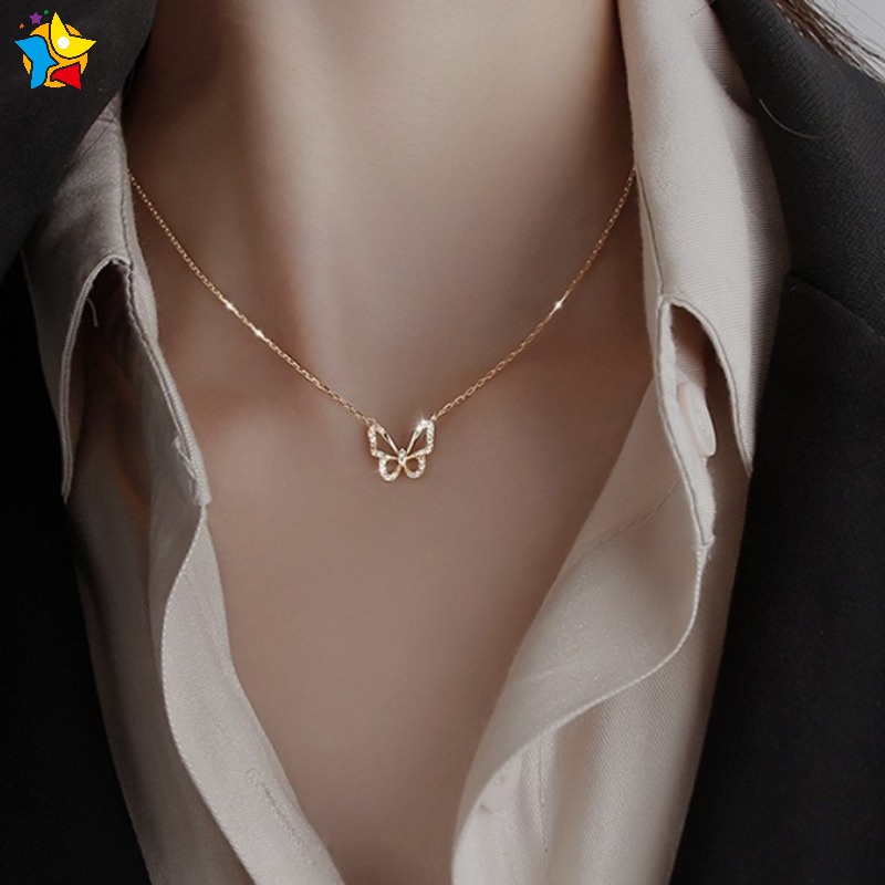 เครื่องประดับ สร้อยคอโชคเกอร์ จี้ผีเสื้อ ประดับเพทาย สวยหรู เหมาะกับของขวัญวันวาเลนไทน์ แบบเรียบง่าย สําหรับผู้หญิง