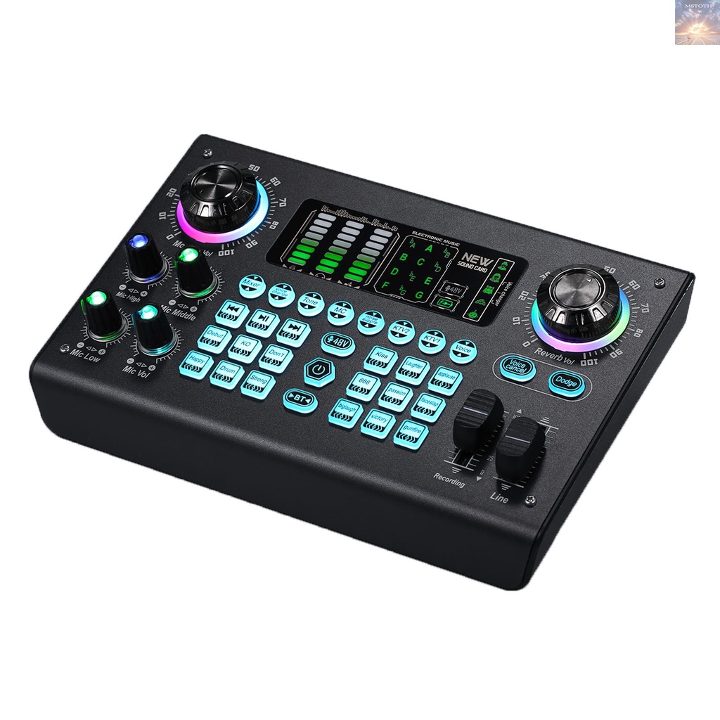 Mstudio เครื่องผสมเสียงดิจิทัล แบบพกพา อเนกประสงค์ BT USB คอนโซลผสมในตัว 48V Phantom Power มืออาชีพ เครื่องผสมเสียงการ์ดเอฟเฟกต์ ค้างคาว แบบชาร์จไฟได้ในตัว