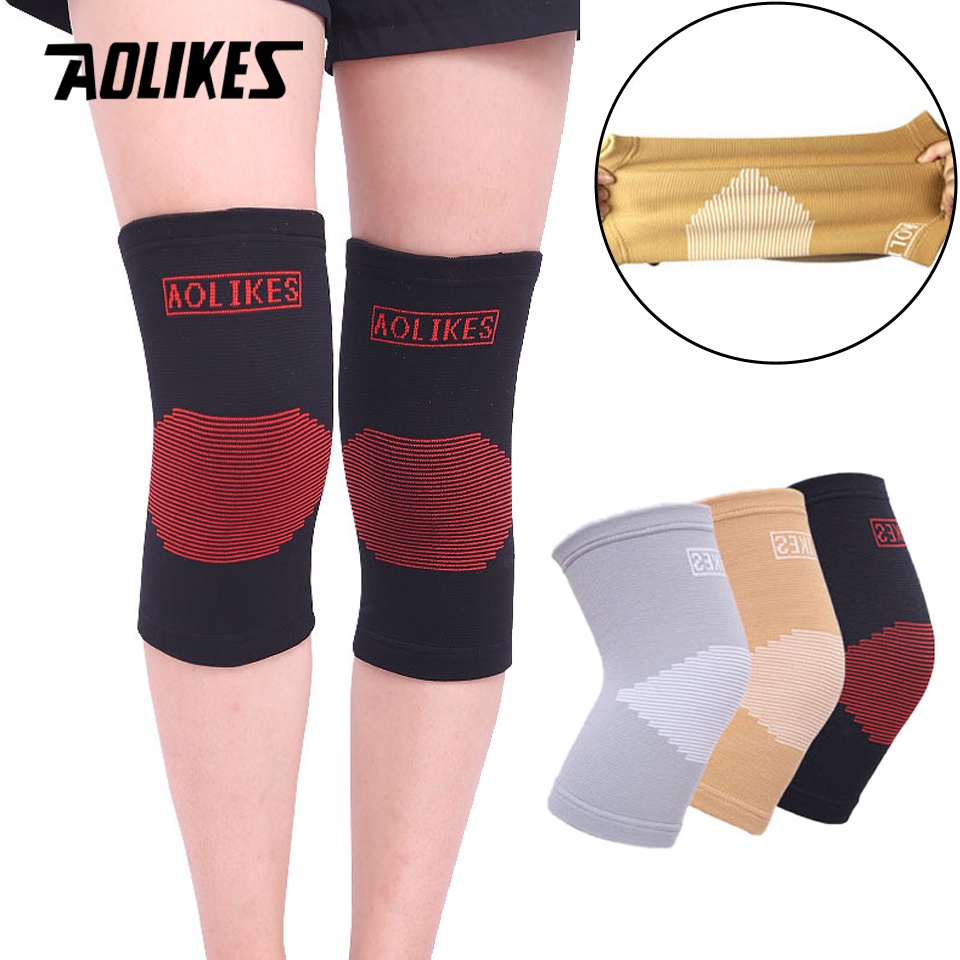 Aolikes 1 คู่ ยืดหยุ่น พยุงเข่า ผู้หญิง ผู้ชาย ไนลอนถัก ดูดซับเหงื่อ ระบายอากาศ บาสเก็ตบอล วิ่ง กีฬา ป้องกันเข่า