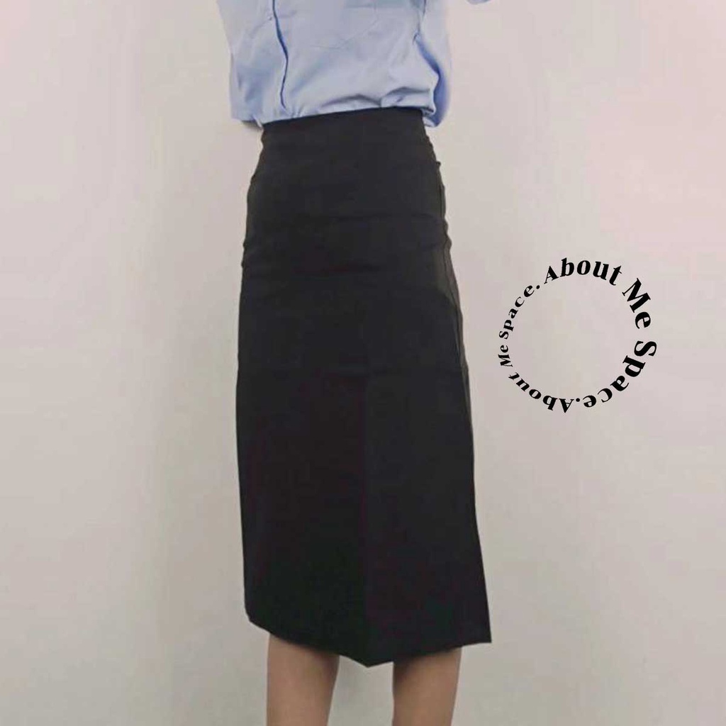กระโปรงทรงเอเอวสูง ไม่ผ่า ผ้าฮานาโกะ ผ้ายืดไม่ต้องรีด