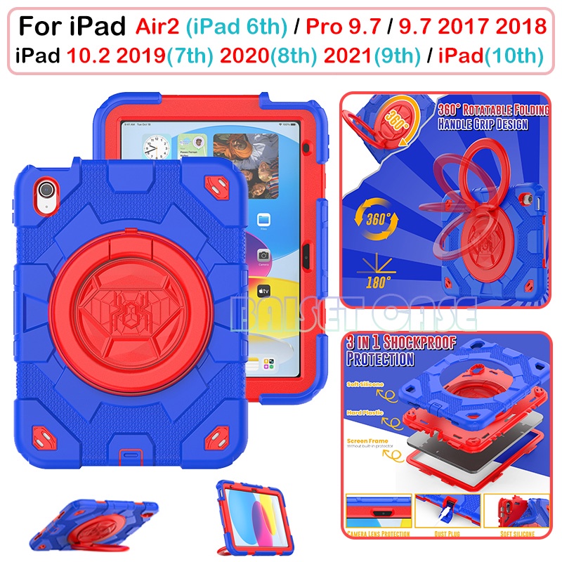 เคสแท็บเล็ต ลายการ์ตูน สําหรับ iPad Air2 Pro 9.7 Air3 10.5 iPad 10.2 iPad 7th 8th 9th 10th Gen 360° เคสกันกระแทก ด้ามจับหมุนได้ สําหรับงานหนัก