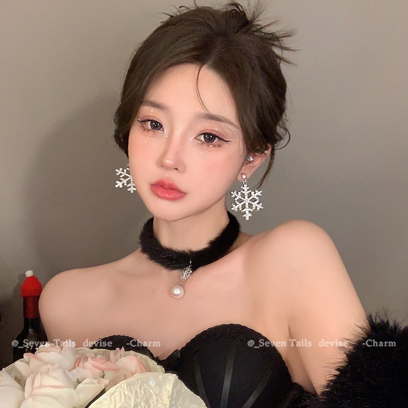Jojo COCO ต่างหูพู่เกล็ดหิมะ ประดับเพชรเต็ม ขนาดใหญ่ สําหรับผู้หญิง ต่างหูคริสต์มาส